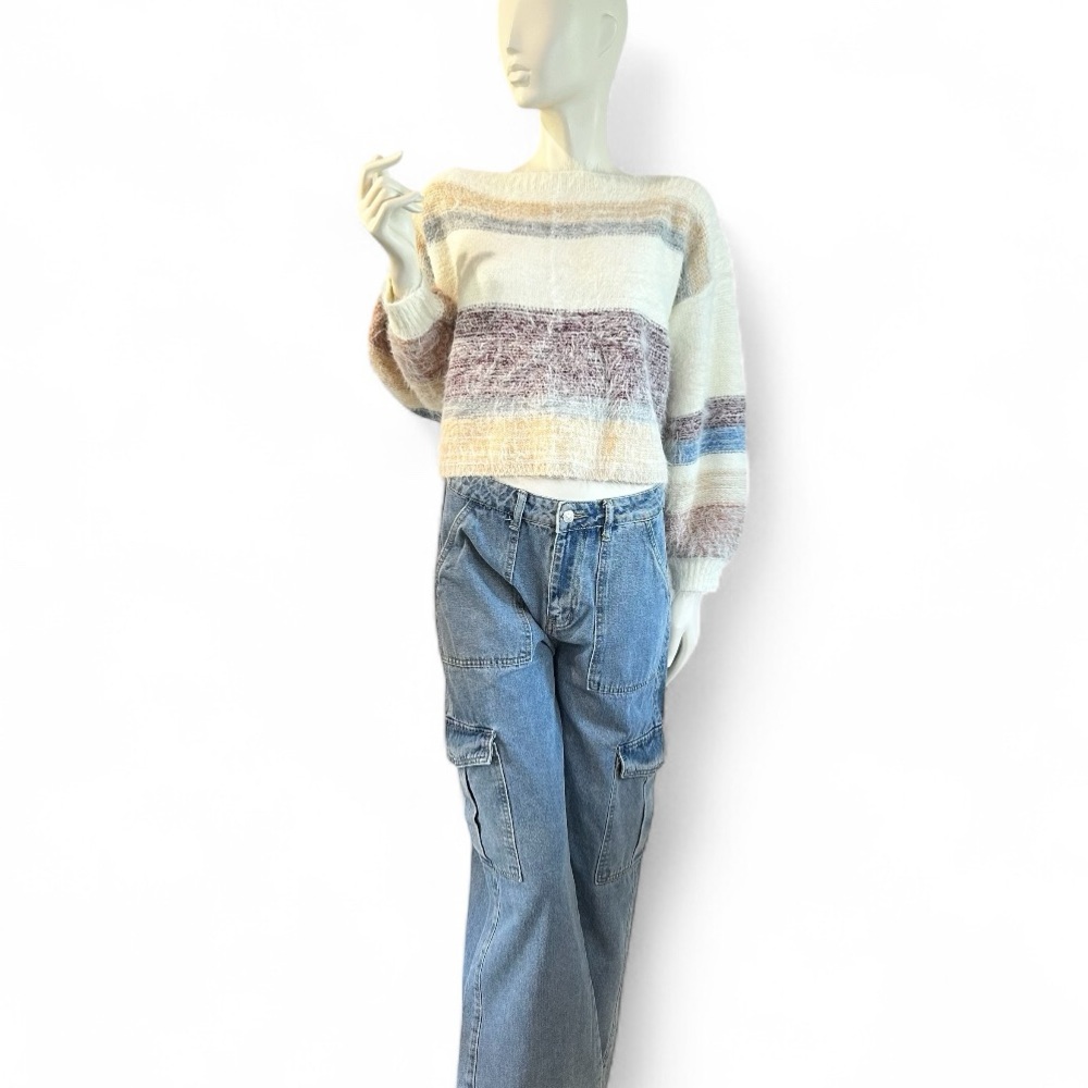 NWOT Gentle Fawn Hilda Cream Multi Striped Eyelash Knit Sweater